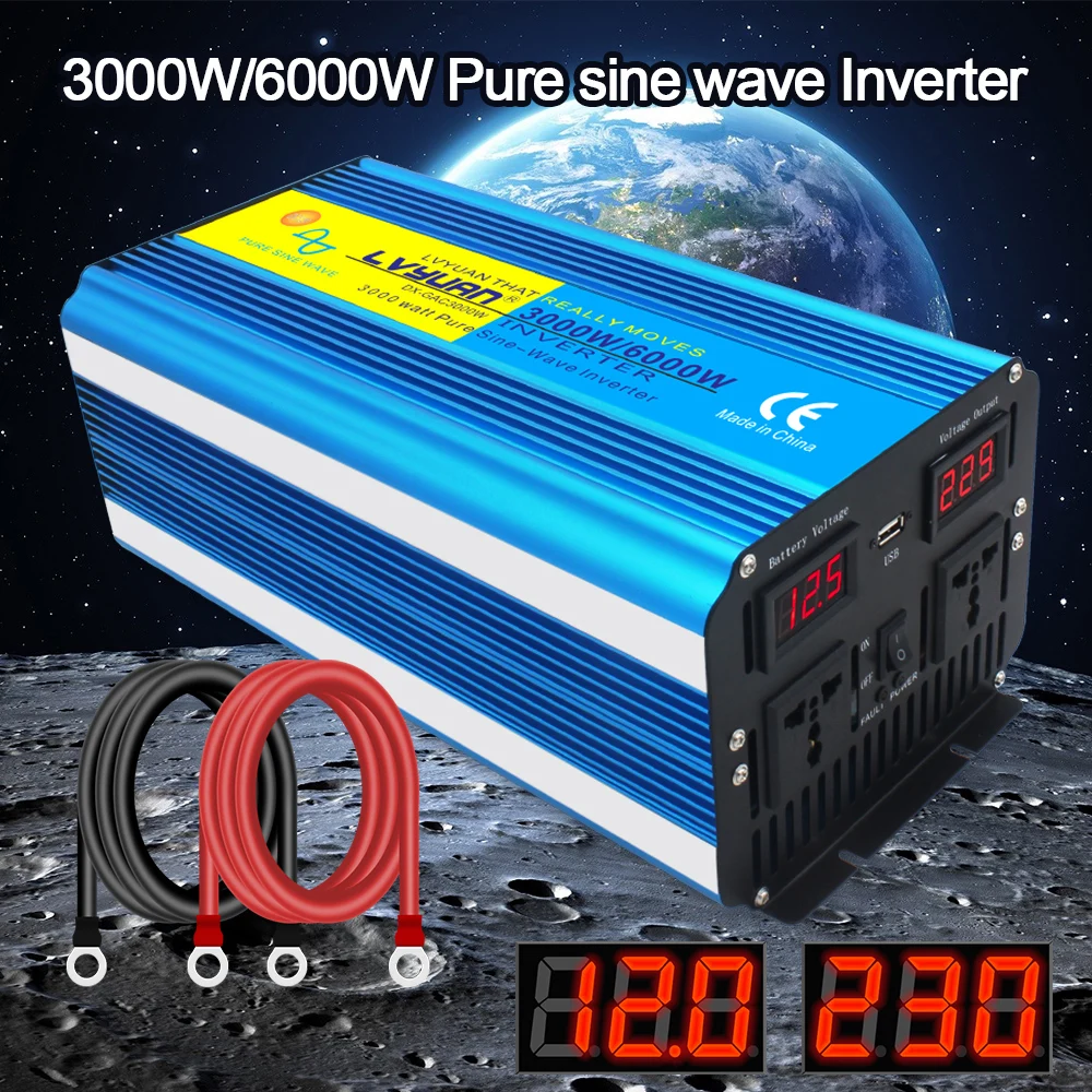 Fernbedienung Lade Power Inverter 3000W/6000W DC 12V/24V ZU AC 220V 230V 240V 50Hz/60Hz LED-Display Reine Sinus-wechselrichter