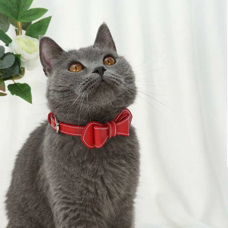 

Кошачий ошейник для домашних животных с бантом из PU искусственной кожи, анти-укус котенок галстук ошейник, поводок Чихуахуа галстуком-бабоч...