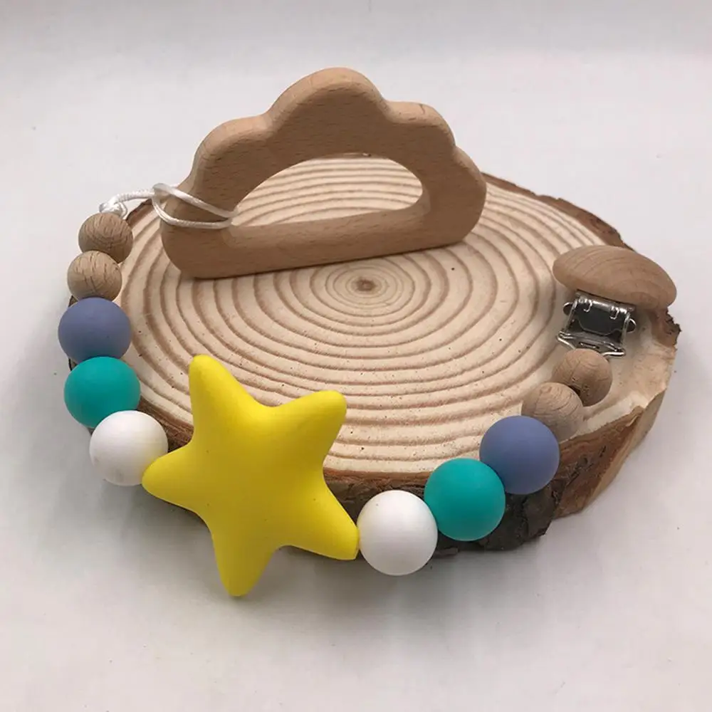 

3 Pcs/set Baby Nipple Clip Silicone Wooden Bracelet Newborn Teether Pacifier Chain Chew Molar Toy