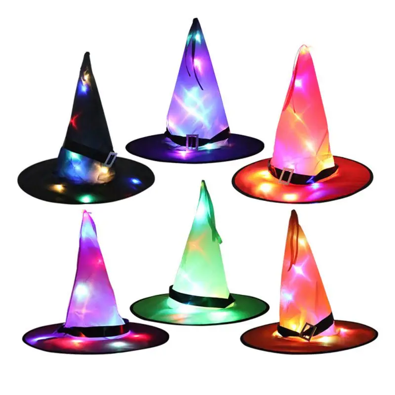 

Light LED Wizard Witch Hat with Skirt Tutu Cosplay Costume Props Halloween Glow Party Supplies Purim Christmas