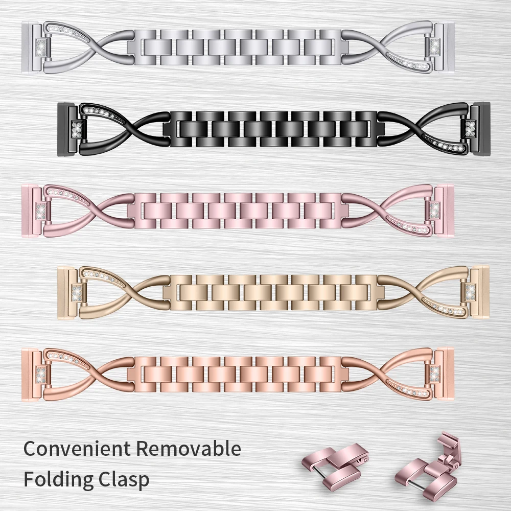 Браслет из нержавеющей стали с бриллиантами X-образной формы для часов fitbit sense