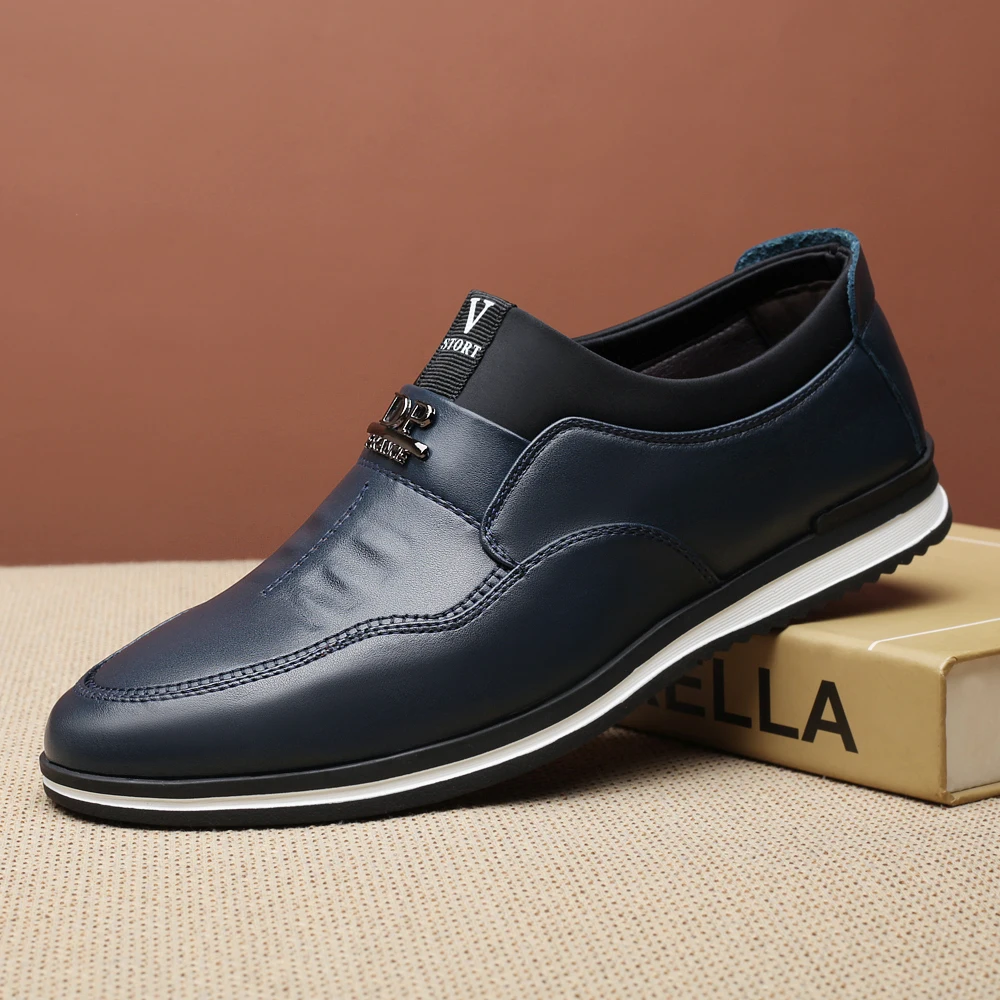 Monstceler Fashion Pu Leather Men's Loafers British Style Men Cowhide Shoes Slip On Male Casual Driving Flats Black Navy M6005 | Обувь