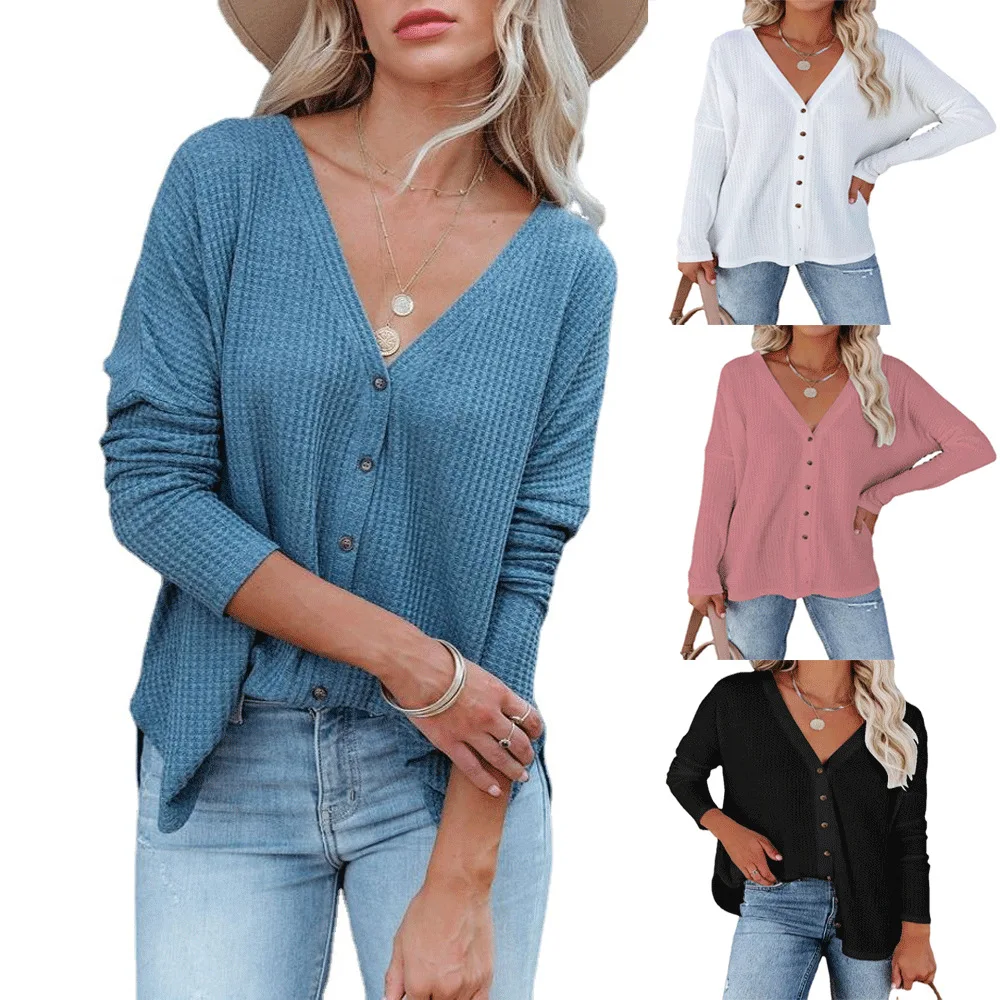 

Spring Autumn New Fashion Women's Long Sleeve Single-breasted T-Shirt Casual Loose Top Tee Plus Size Clothing T Shirt X91