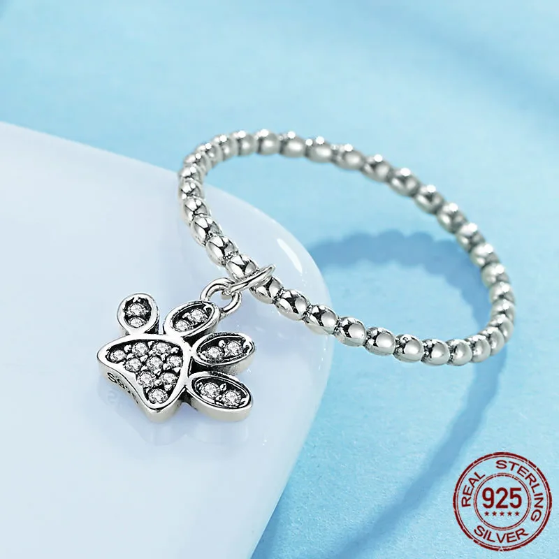 TONGZHE 925 пробы Серебряное кольцо с маленьким котом медведем лапа подвеска