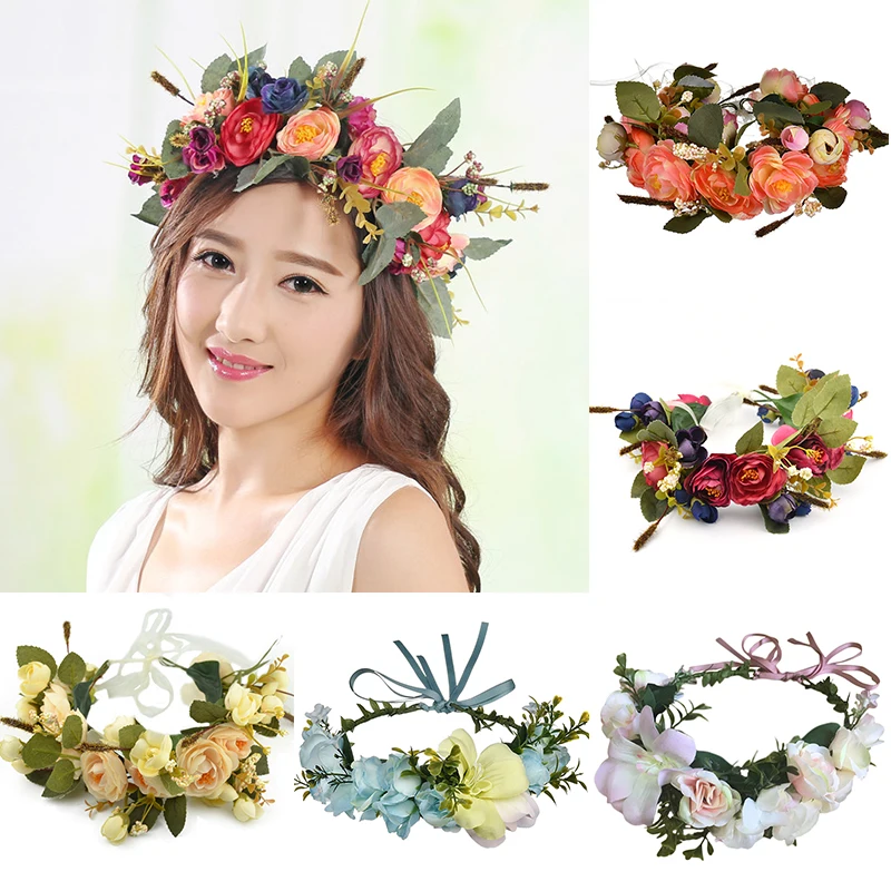Женский цветочный венок для невесты эластичная лента волос с бантом свадебная