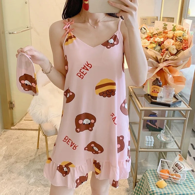 

Seeslim Summer Sexy Nightwear Dress Casual Loose Spaghetti Strap Dresses Sleepwear Women Cartoon Ladies Night Wear 2021 New