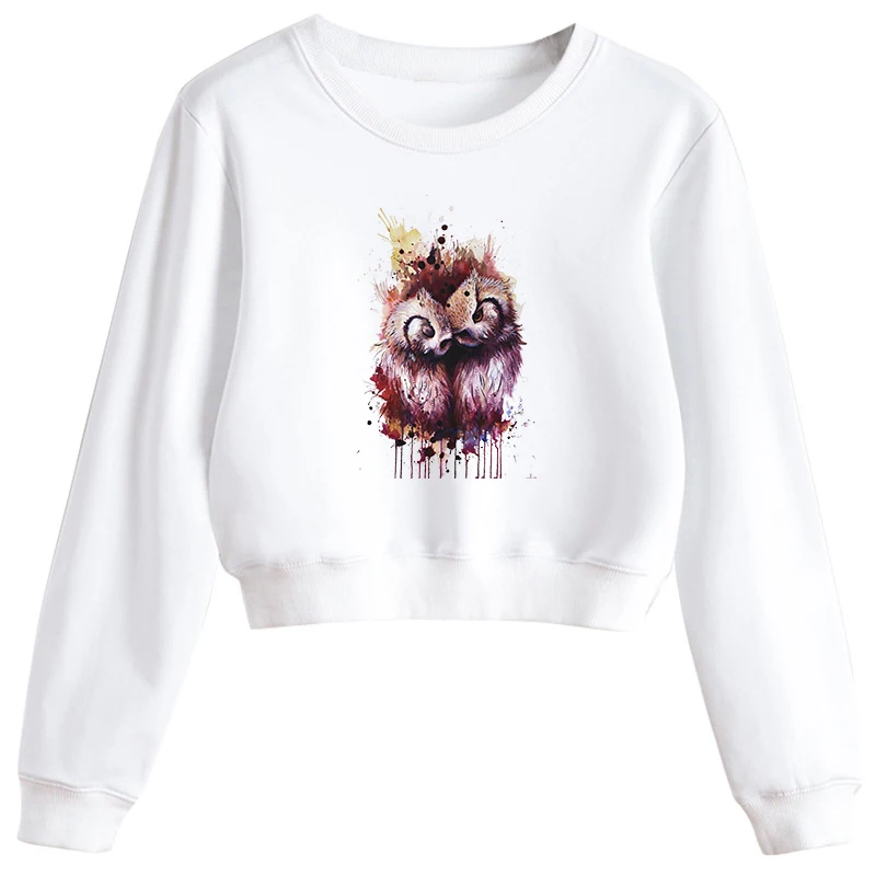 

Women Fashion Cute Owl Graphic Print Crop Pullover Ladies Aesthetic Sweatshirt Casual Harajuku Female Cartoon Owl Tops Clothing