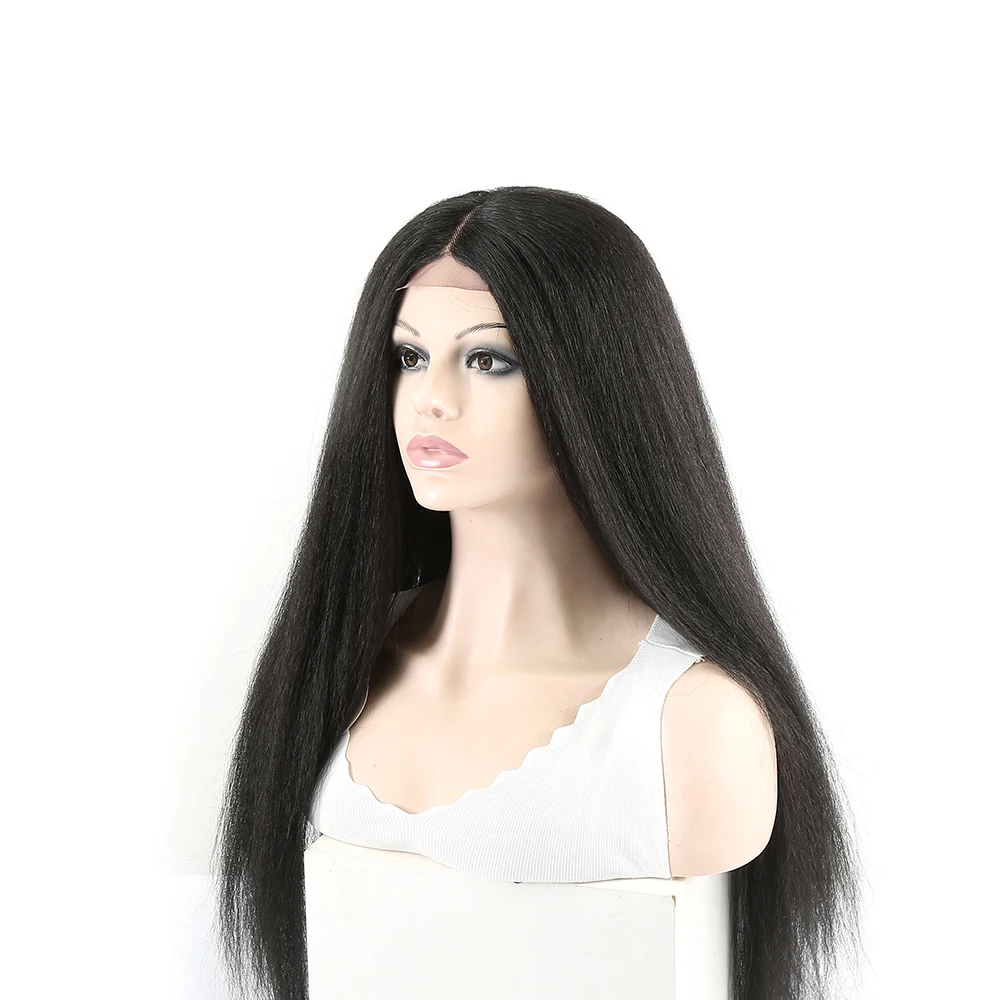 

SuQ Long Kinky Straight Black Natural Hair Synthetic Lace Front Wig Gluless Heat Resistant Wigs For Women
