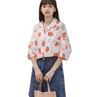 2021 new summer kawaii shirt female harajuku cute retro cartoon strawberry print shirt female loose short sleeved blouse top y2k