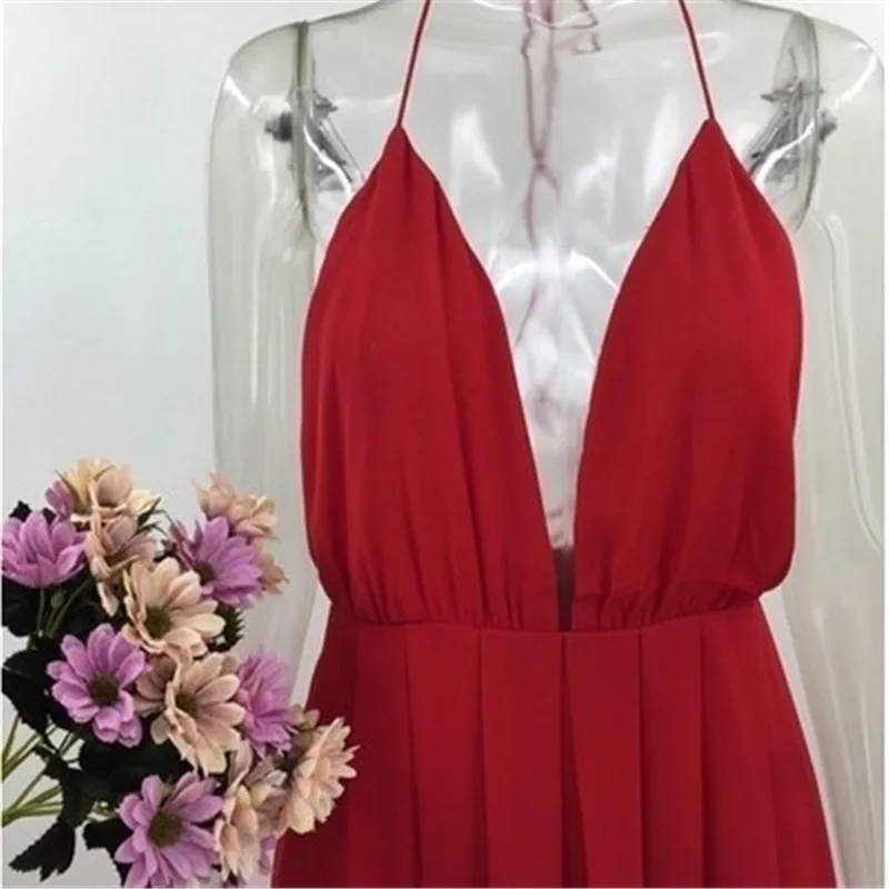 

Summer Maxi Dress Women Solid Color Sexy Deep V-Neck Sleeveless Spaghetti Strap Backless High Split Long Sundress Vestidos