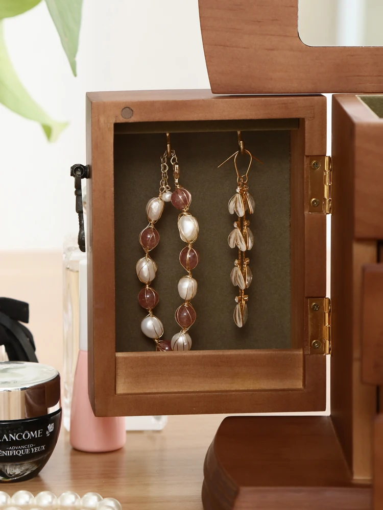 Solid Wood Earrings Jewelry Box Storage Necklace Display Stand Net Red Multi-layer Ring Collection Small Exquisite