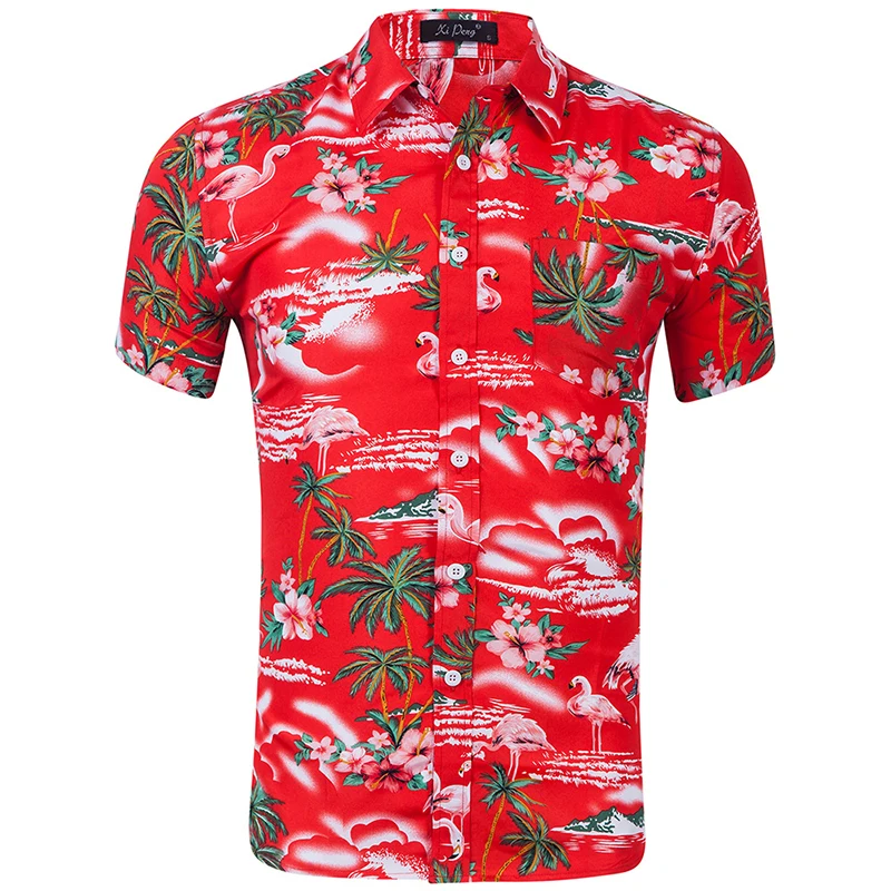 Мужская гавайская рубашка 2019 летняя новая повседневная приталенная Camisa Masculina