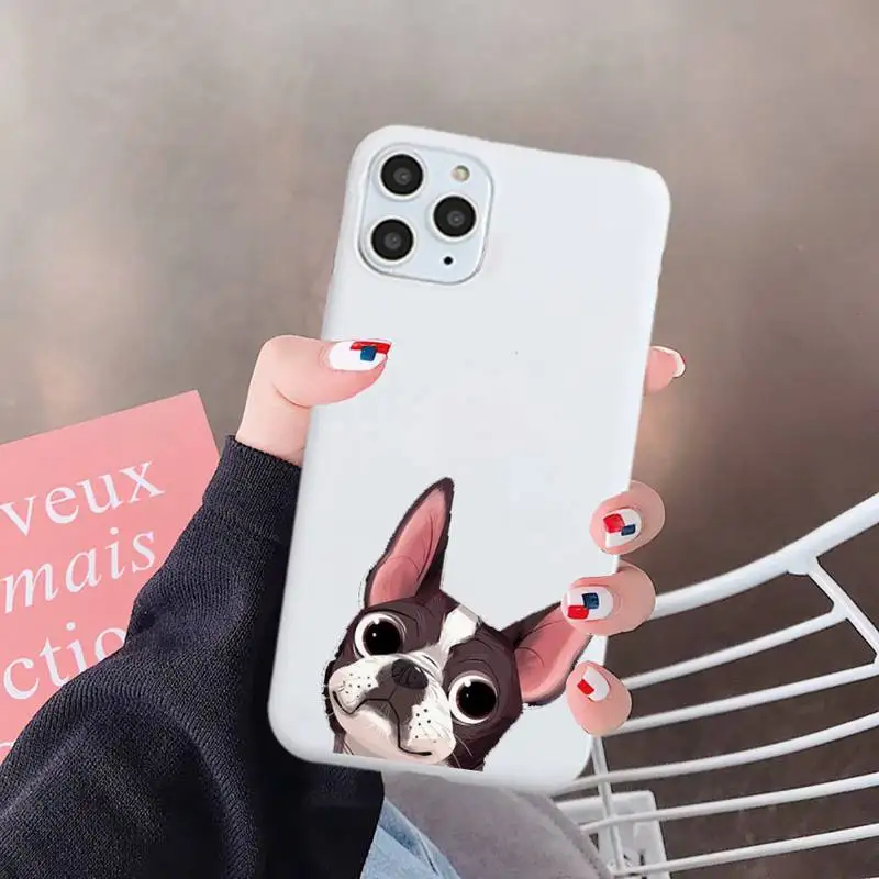 

Cute Pug Dog French Bulldog Phone Case Candy Color for iPhone 6 7 8 11 12 s mini pro X XS XR MAX Plus