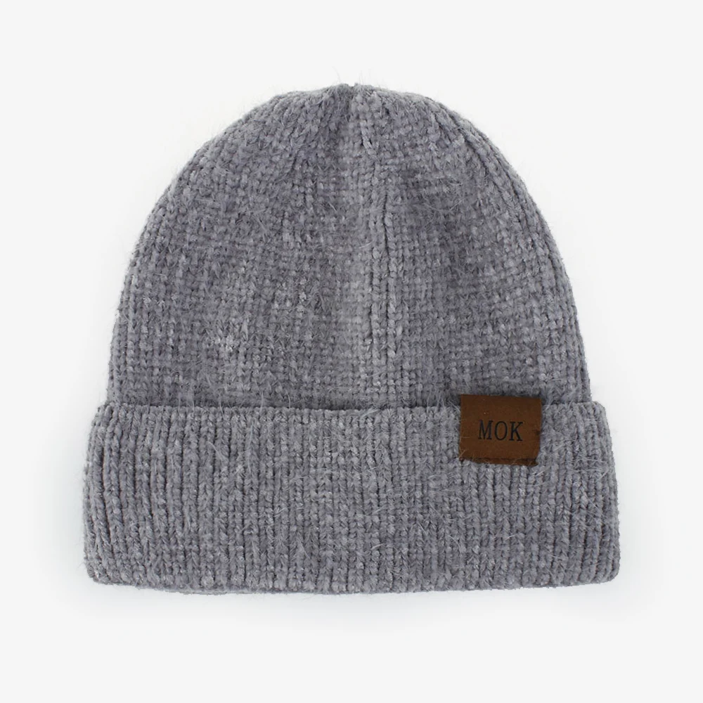 Зимняя шапка для женщин одноцветная шерстяная вязаная из искусственной норки