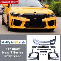 car front bumper set modified to m8 style unpainted abs with grilles for bmw new 3 series g20 g28 2018 car upgrade modification