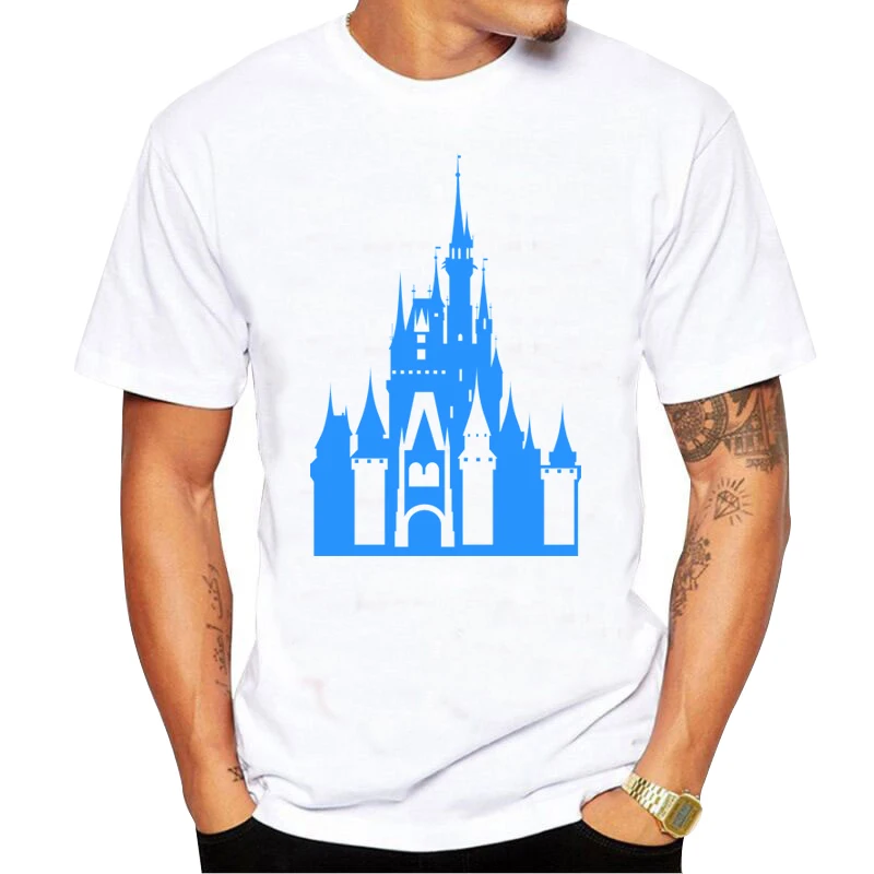 

Funny Disney castle T Shirt Men Tee Tops Tshirts Short Sleeved Fashion T-shirt