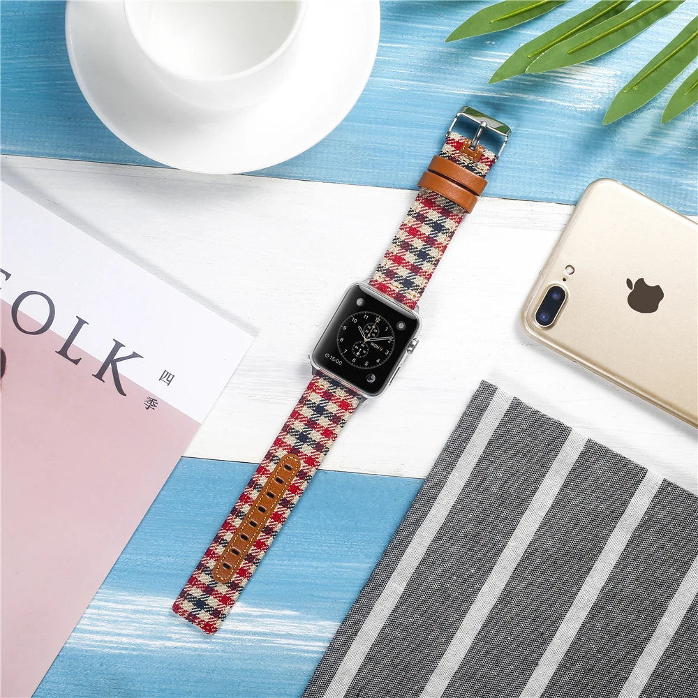 Холщовый ремешок для часов для Apple Watch 38 мм 42 мм 40 мм 44 мм нейлоновый кожаный ремешок для часов браслет для iWatch Series 5/4/3/2/1