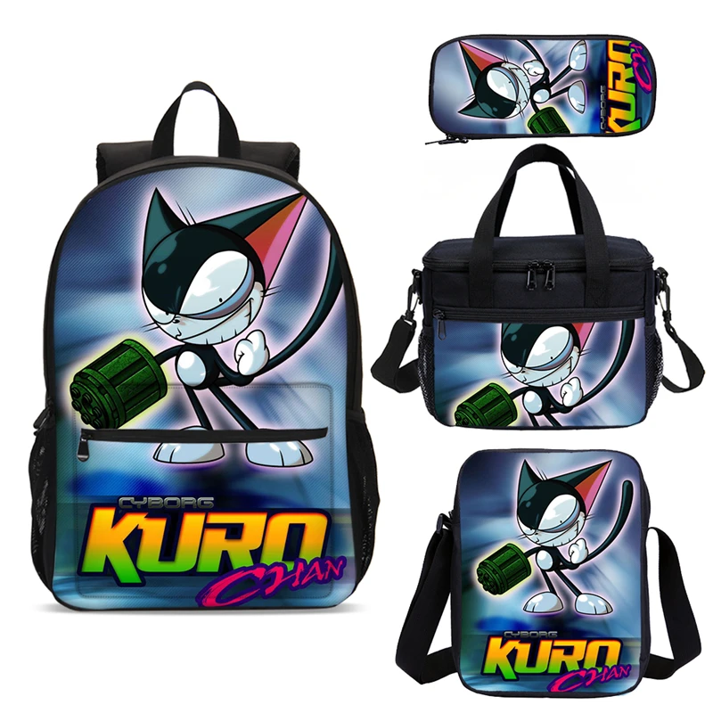 4Pcs/Set Portfolio School Bags For Boys Girls Cute Anime Cartoon Cat Letter 3D Printing Bookbag Satchel Rucksack Mochila Escolar | Багаж и