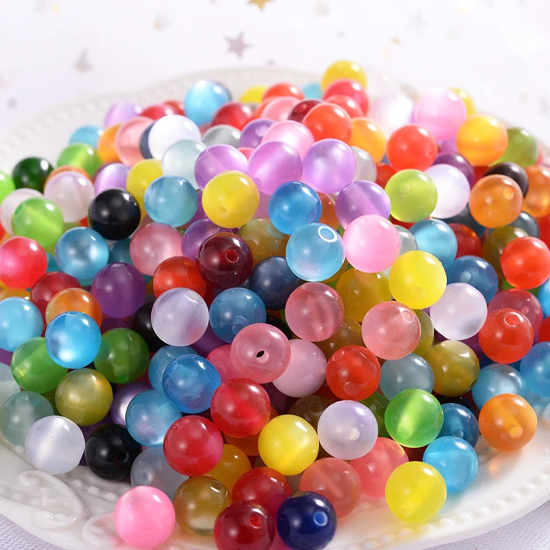 

50Pcs 6/8/10mm Resin Beads Multicolor Cat Eye Round Beads Loose Beads for Handmade Making Jewelry DIY Necklace Accessories