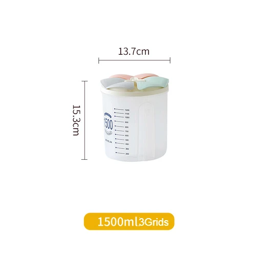 1500ml3Grids Кухонный ящик для хранения зерна, прозрачный пластиковый отсек, баррель, герметичный контейнер для хранения зерновых продуктов, баночка, Бытовые аксессуары - Цвет: 1500ml3Grids
