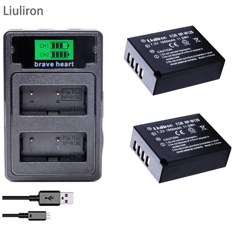 charger and 2battery NP-W126 NP W126 NPW126 Батарея+ TYPE-C Зарядное устройство для ЖК-дисплея с подсветкой Fujifilm X100F X-T10 X-T20 X-Pro1 X-Pro2 HS30EXR HS33EXR HS35EXR X-A1 X-A2 - Цвет: charger and 2battery