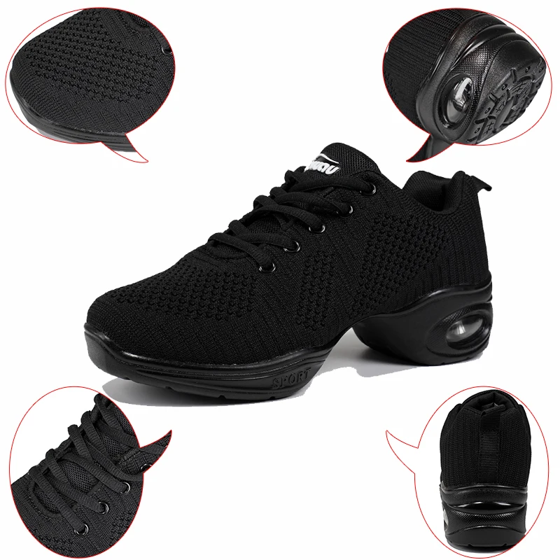 HROYL Dance Shoes For Women Dance Sneakers Jazz Shoes Air Cushion Design Flying Mesh Breathable And Comfortable 4CM Heel