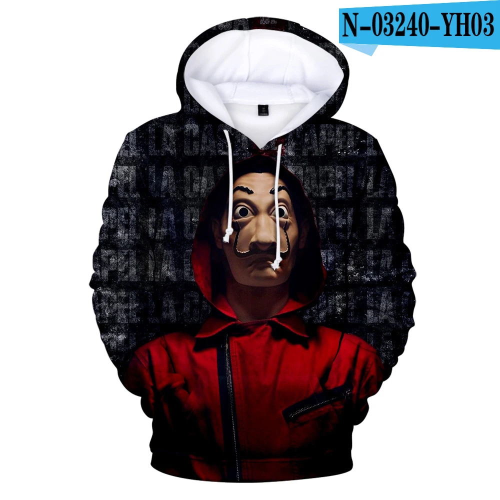 3D толстовки с капюшоном Толстовка с принтом ТВ серии La casa de papel Money Heist House of paper Мужская/Женская известная брендовая одежда - Цвет: 3D