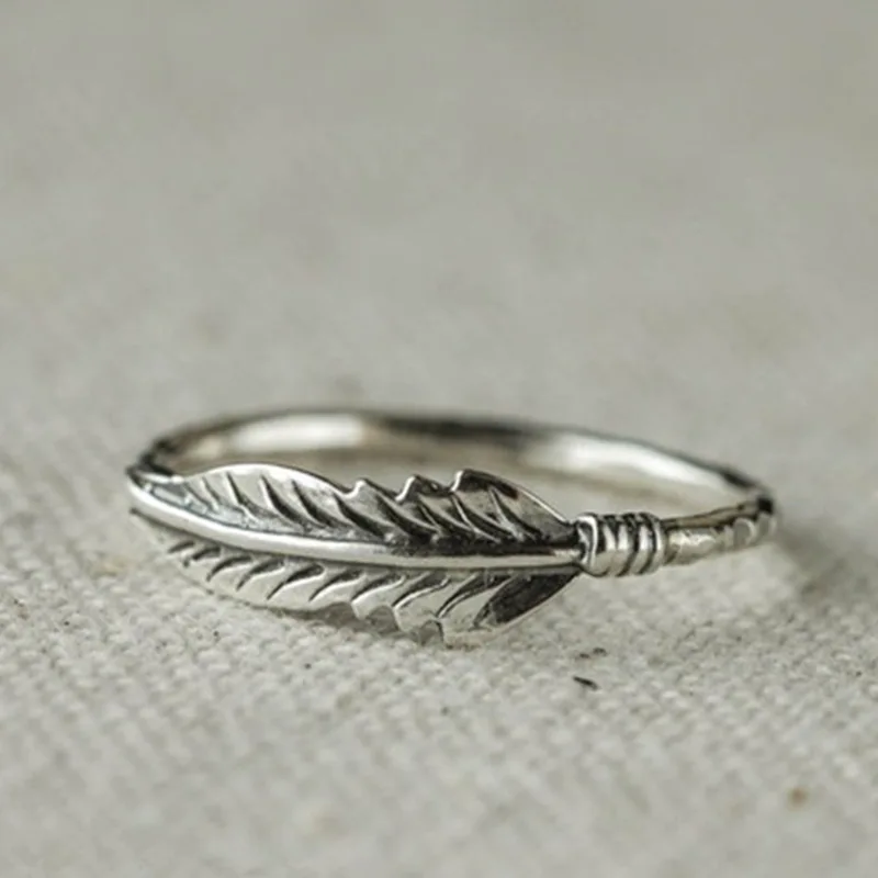 Milangirl Простые Кольца для женщин винтажные тайские перья ювелирные изделия кольцо