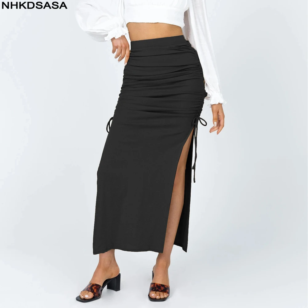 

Женская юбка-карандаш, длинная облегающая юбка-карандаш с завышенной талией и рюшами, лето 2021