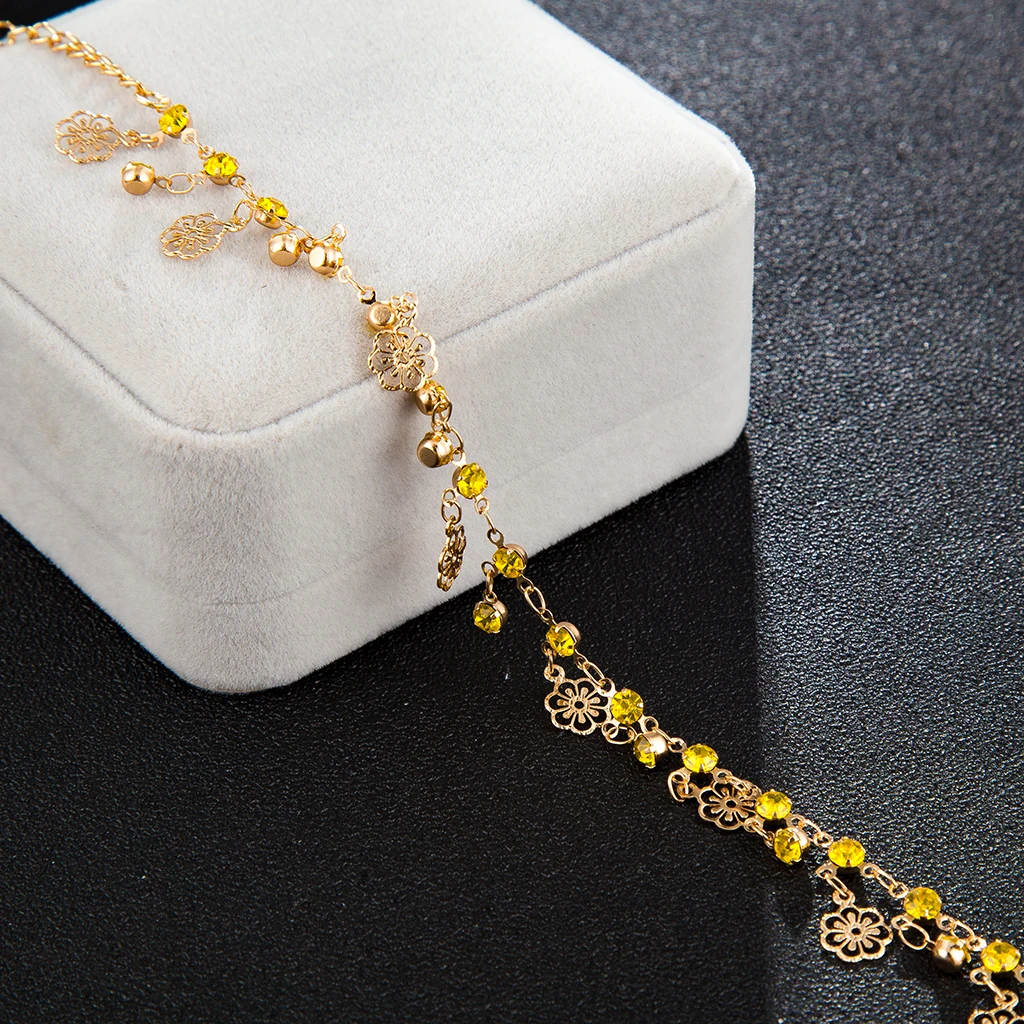 Tocona Luxury Gold Chain Flower Yellow Crystal Gem Pendant Bracelet Anklet for Women Charm Wedding Party Foot Jewelry C15203 | Украшения и