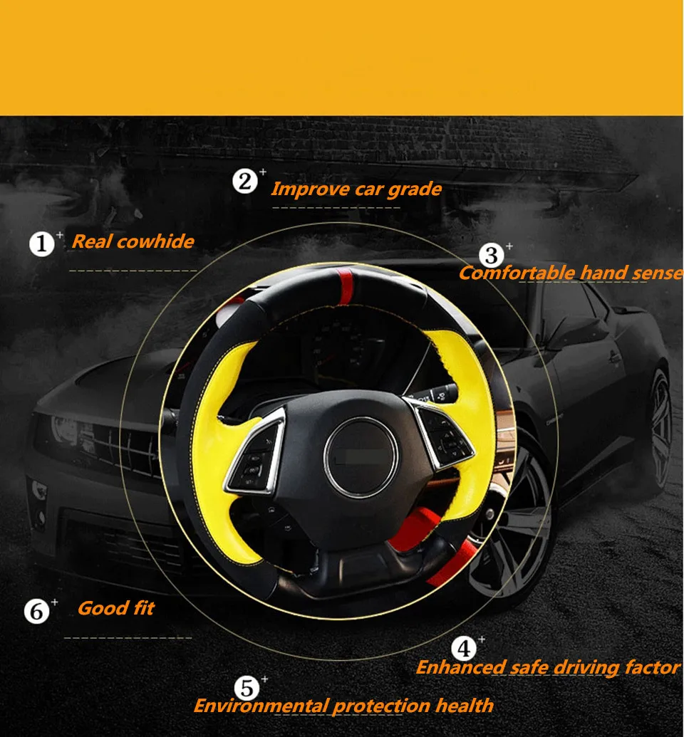 DIY Motion paragraph Genuine leather Hand-Stitched Car steering wheel cover For Chevrolet camaro- Car accessories