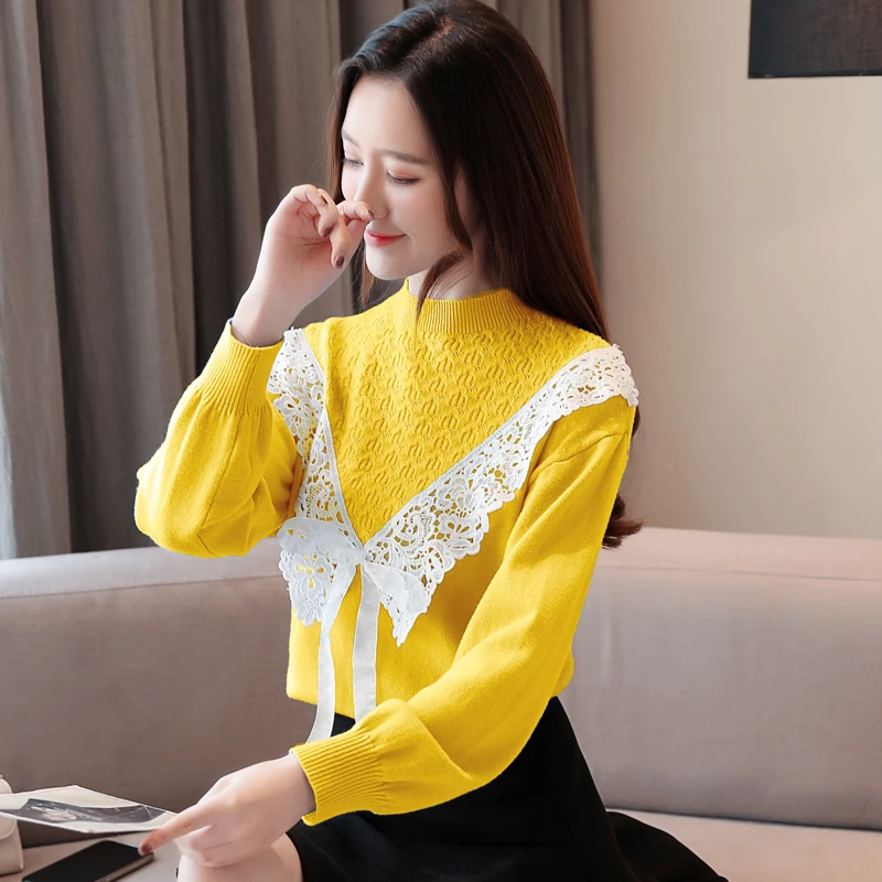 Women's Clothing Autumn Winter 2019 New Bow Ruffle Sweater Knitwear Long Sleeve Bottoming Blouses Shirts Female Blusa Tops 64A | Женская