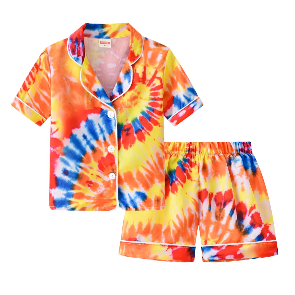 

2021 summer new children's printed short-sleeved suit children's short-sleeved tie-dye printed cotton sports two-piece suit