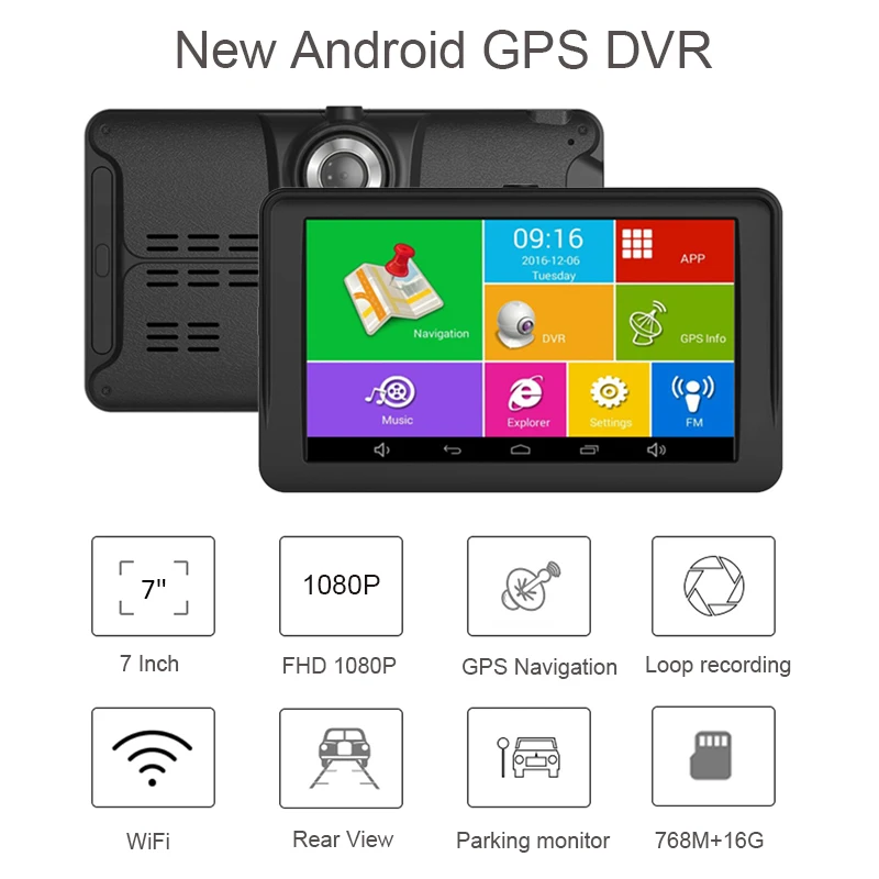7-дюймовый Android четырехъядерный DVR автомобильный GPS-навигатор Sat Na AV-IN BT