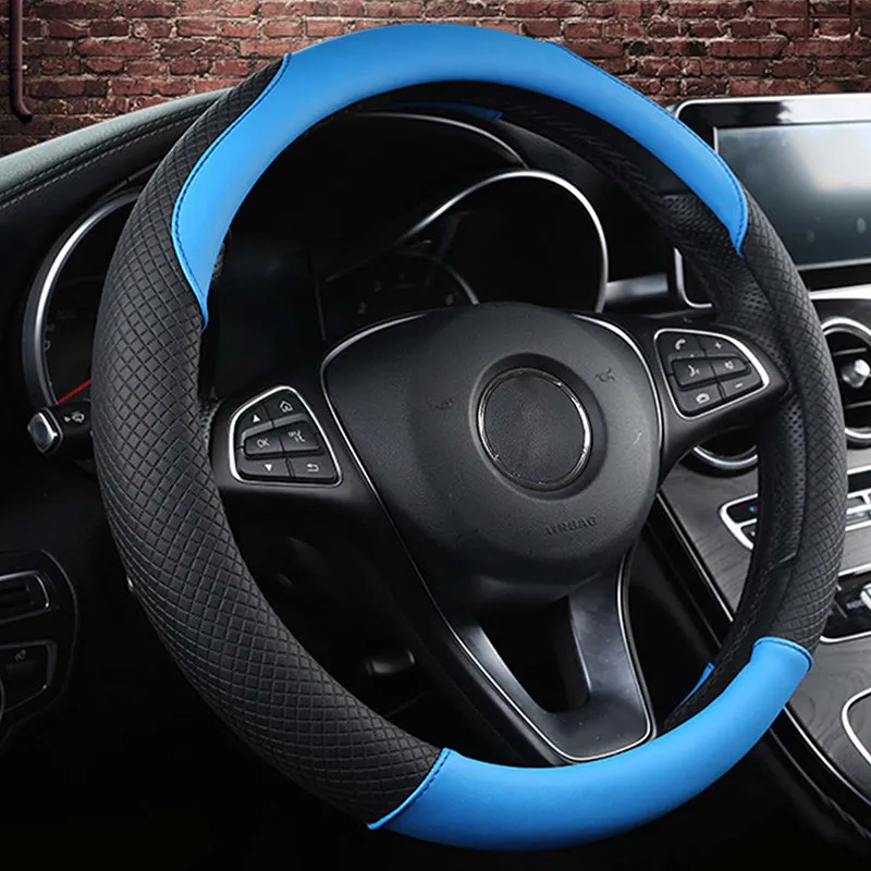 

Car Steering Wheel Cover Universal 38CM Anti-Slip Leather Auto Steering Wheel Cover Car Styling Steering Wheel Protective Black