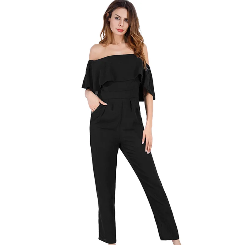 

Fashion Jumpsuits for Women Street Style Casual Slim Straight Solid Chiffon Bodysuit Women Slash Neck Off Shoulder Long Sleeve