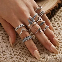12pcsset vintage wing moon knuckle finger rings set for women trendy heart leaves geometric female ring boho jewelry