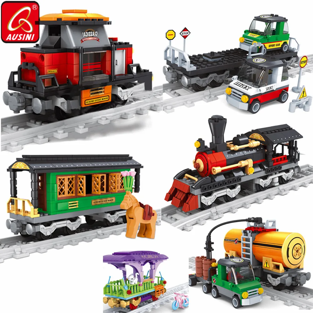 

AUSINI Train Railway Building Blocks Kids Boys Toys Model Rail Cars Construction City Railroad Trains Creator Toy for Children