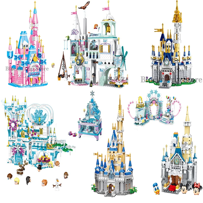 

2021 New Disney Mickey Minnie Aisha Princess Castle Model Set Building Block Assembly Toys Children's Birthday Gift Boy And Girl