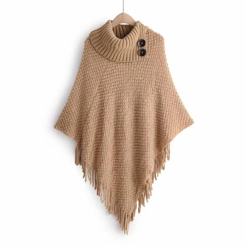 Женский трикотажный пуловер средней длины с бахромой Pancho свободный кашемировый