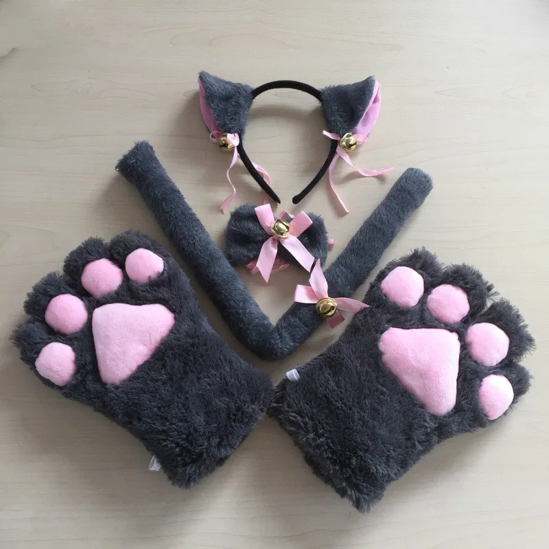 Милые сексуальные Kawaii Kitty Cat Meow star Love Ribbon Аниме Косплей Аксессуары наборы плюшевые лапы кошки перчатки-когти хвост Ухо повязка на голову