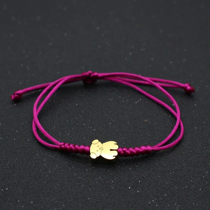 Rose red Новинка, золотой цвет милый маленький браслет медведь, пара желаний на удачу, ручная работа, плетеные браслеты дружбы для женщин и мужчин, ювелирные изделия - Окраска металла: Rose red