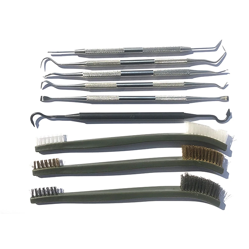 

9pcs/Set Gun Cleaning Kit Set 3 Brass Steel Nylon Brush 6 Stainless Steel Nylon Pick Tactical Rifle Pistol shoot Cleaning Tool