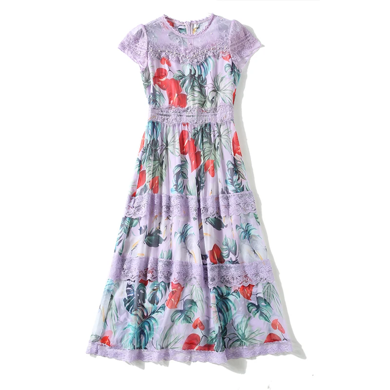 

2021 new Women's formal suit heavy industry beaded diamond lace waist chiffon printed dress woman dress