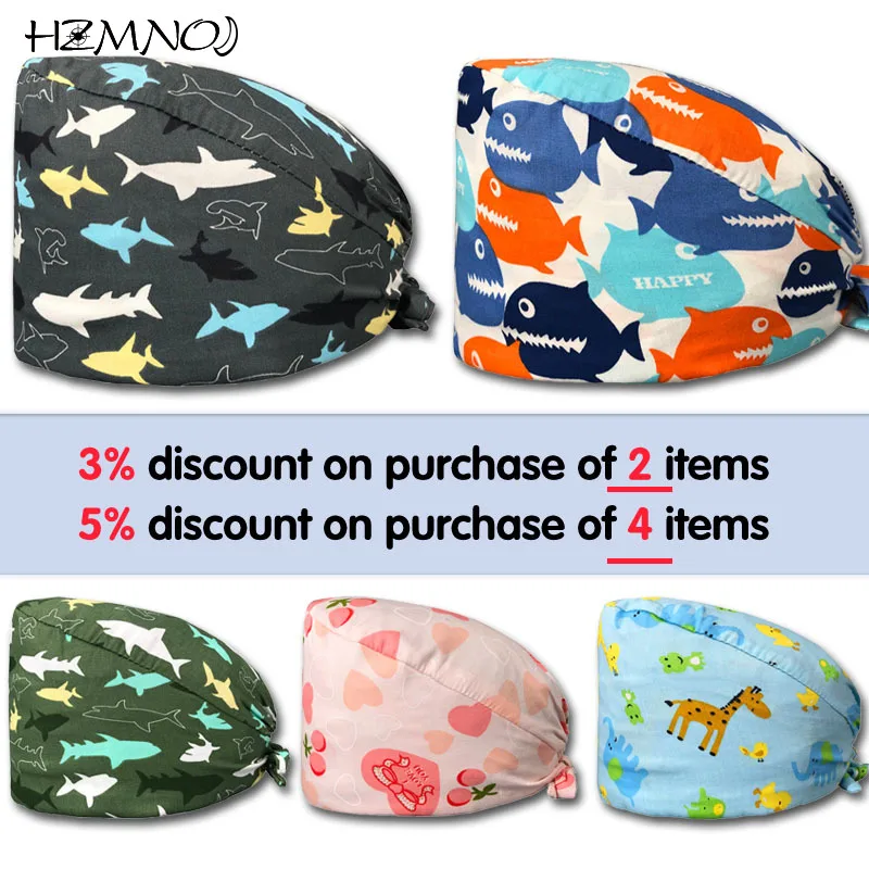 

Fashion Print Printed Frosted Hat Professional Beauty Salon Sanitary Worker Work Cap Laboratory 100% Cotton