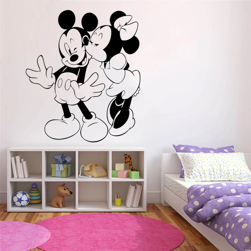 

Disney Mickey And Minnie Mouse Kissing Wall Stickers Cartoon PVC Sticker Kids Room Bedroom Accessories Wall Decals 0310