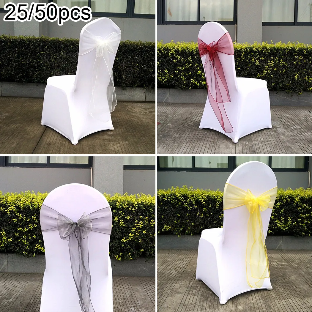 

25/50pcs Bow Ribbon Organza Sashes Chair Cover Bowknot Bow Sash Wedding Party For Weddings Graduations