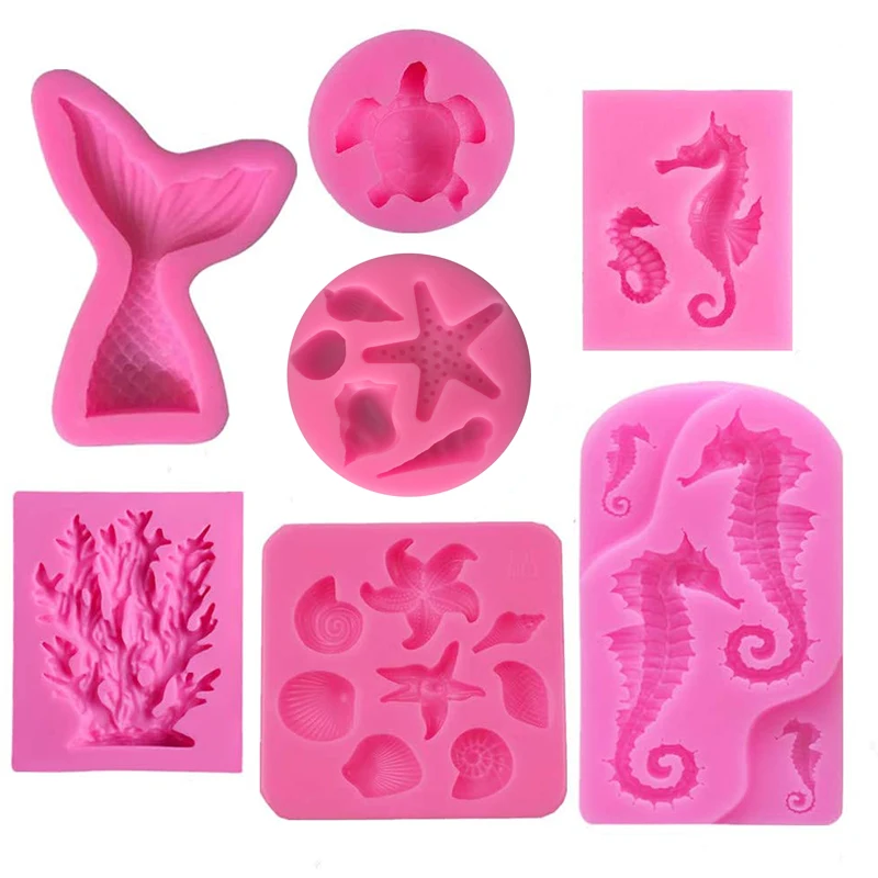 Marine Silicone Mold Chocolate Mold Seahorse Conch Mermaid Fondant Jewelry Key Ring Resin Mold Cake Decoration Accessories