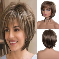 short bob wigs for women short hair brown wigs with bangs natural heat resistant synthetic fiber fashion wigs for daily use
