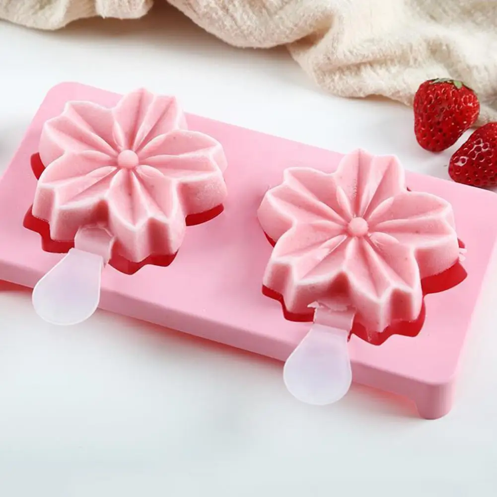 

2 Grids Sakura Shape Ice Cream Mold Juice Ice-lolly Maker DIY Sakura Shape Ice-lolly Dessert Mould Jelly Maker for Kitchen